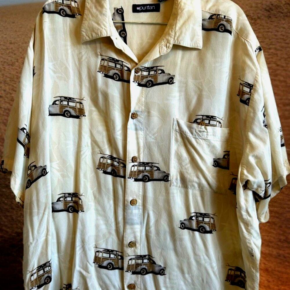 woodie car Hawaiian Shirt XL Surfer Skater Resort Beach Cruise Aloha Men Y2K